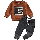 Lucikamy Toddler Baby Boy Fall Clothes Long Sleeve Letter Print Crewneck Sweatshirt + Jogger Pant Infant Boys Winter Outfits