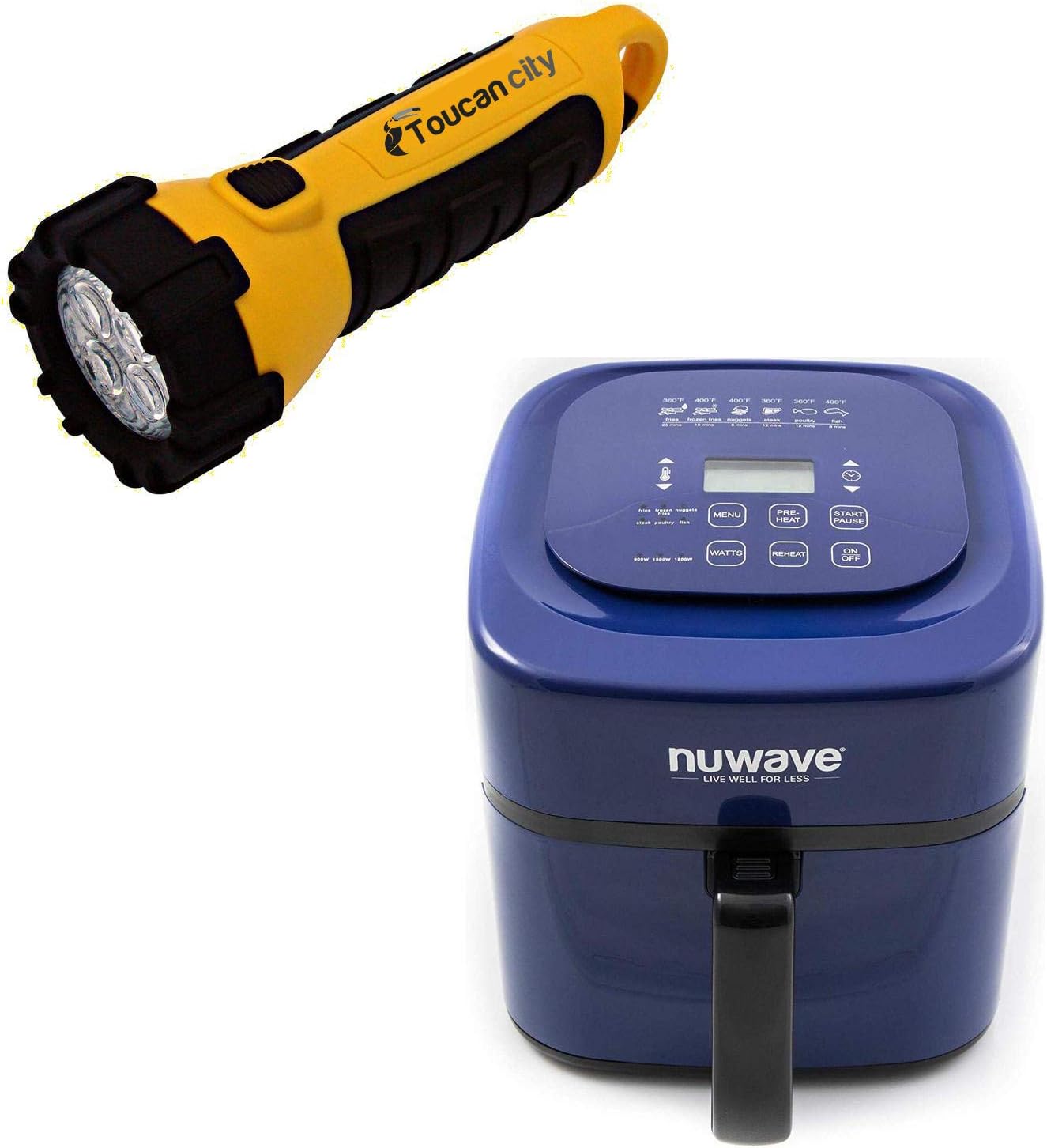 Toucan City LED Flashlight and NuWave 6 Qt. Cobalt Air Fryer with Retractable Cord 37021
