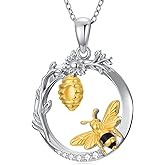 LWXIE Diamond Bee Necklace for Women 925 Sterling Silver Bumble Bee Pendant Necklace with Lab Grown Diamonds Cute Jewelry Gifts for Her Wife Mom