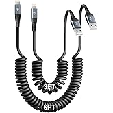 iPhone Charger Cable for Car [3FT+6FT], Coiled Lightning Cable [Apple MFi Certified] 2 Pack Lightning Cord Compatible with iPhone14 13/12/11 Pro Max/XS MAX/XR/XS/X/8/7/Plus/6S iPad/iPod-Black