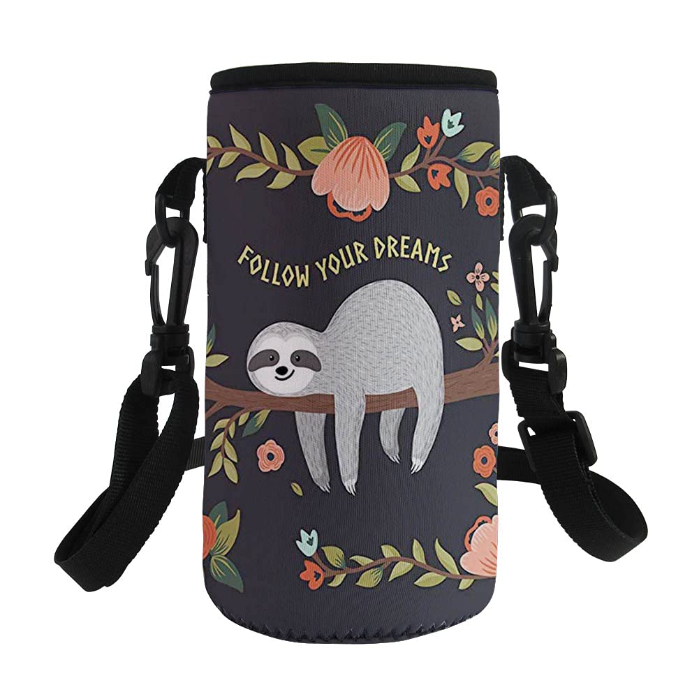 Jeiento Cute Sloth Pattern Breathable Water Bottle Cover Sling Bag Gifts for Friends Easy to Store(500-750ML)