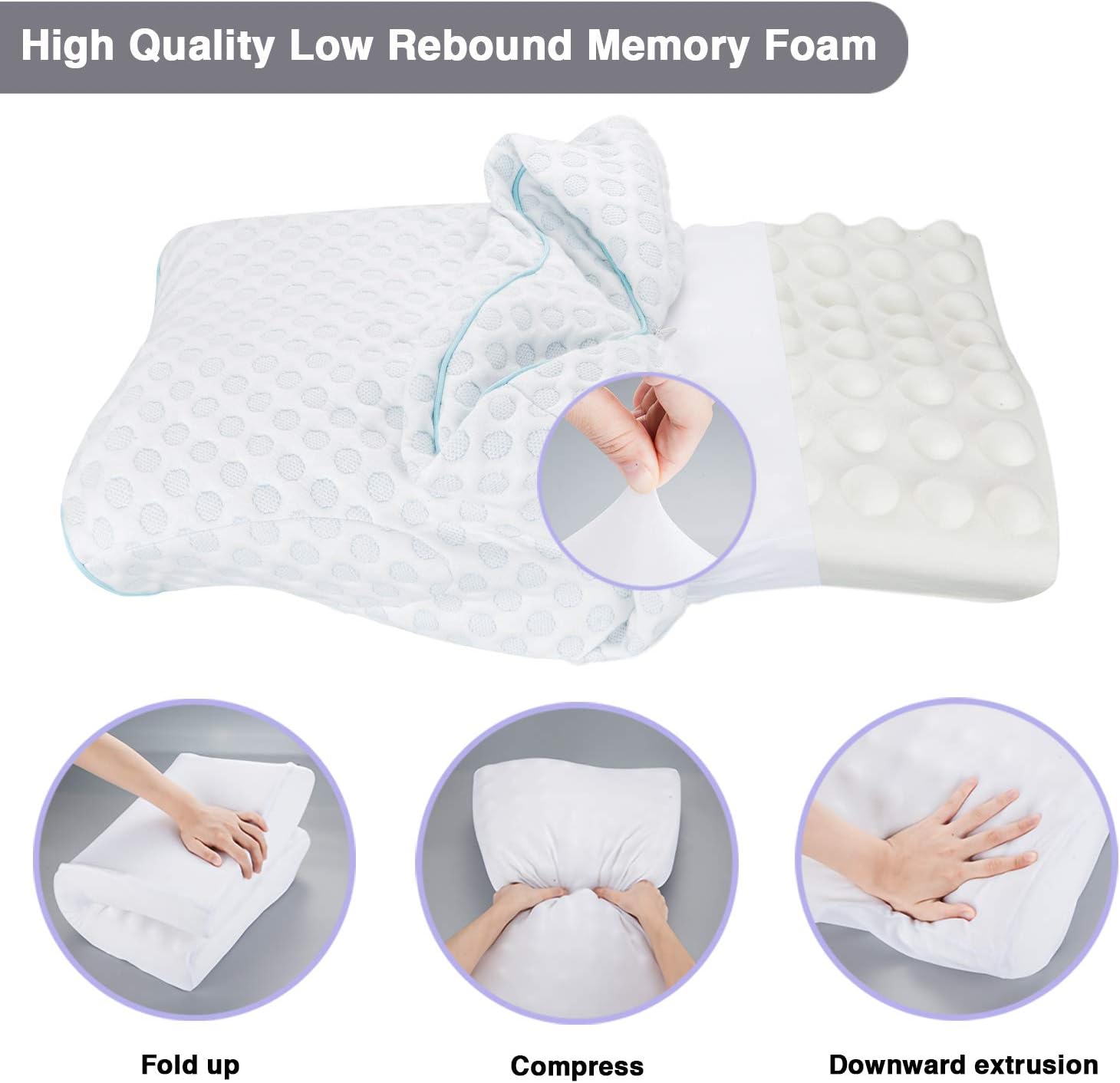 LEREKAM Cervical Pillow Memory Foam Pillow Orthopedic Sleeping Pillows Ergonomic Cervical Pillow for Neck and Shoulder Pain,Side, Back and Stomach Sleepers,Pillowcase,Massage Granule(Firm&Blue dot): Home & Kitchen
