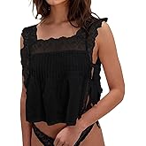 Women Lace Vest Tanks Y2K Sleeveless Split Side Tie Tank Top Sheer Ruffle Cami Shirt Summer Going Out Crop Tops