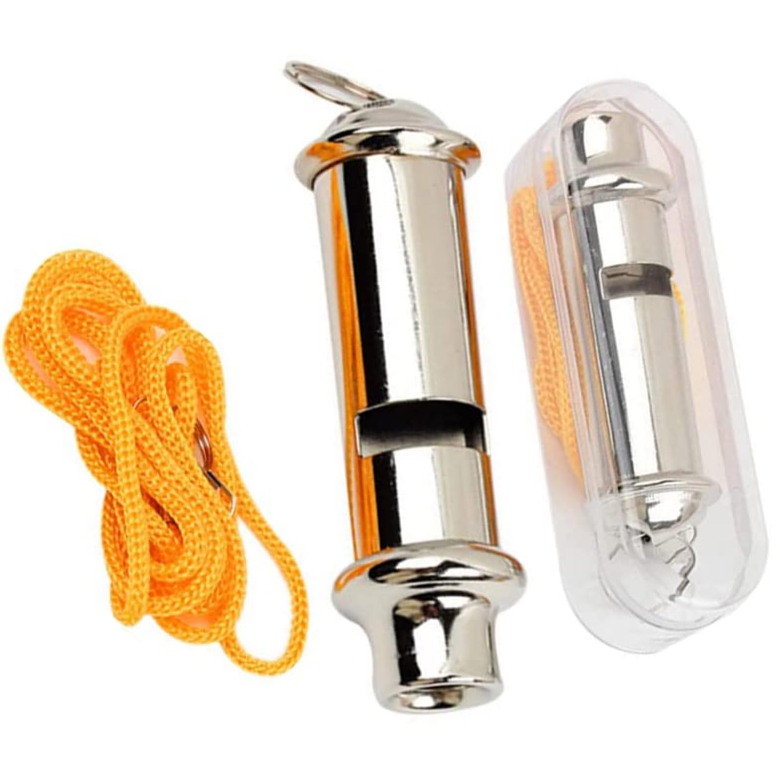 Whistle, 2 Pcs Metal Police Whistle with Lanyard Security Bobby Style Super Loud Emergency for Hike Climb Camp Outdoor, Silver