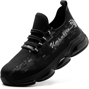 MandyQ Steel Toe Shoes for Men Work Safety Shoes Lightweight Breathable Construction Slip Resistant Air Cushion Steel Toe Ten