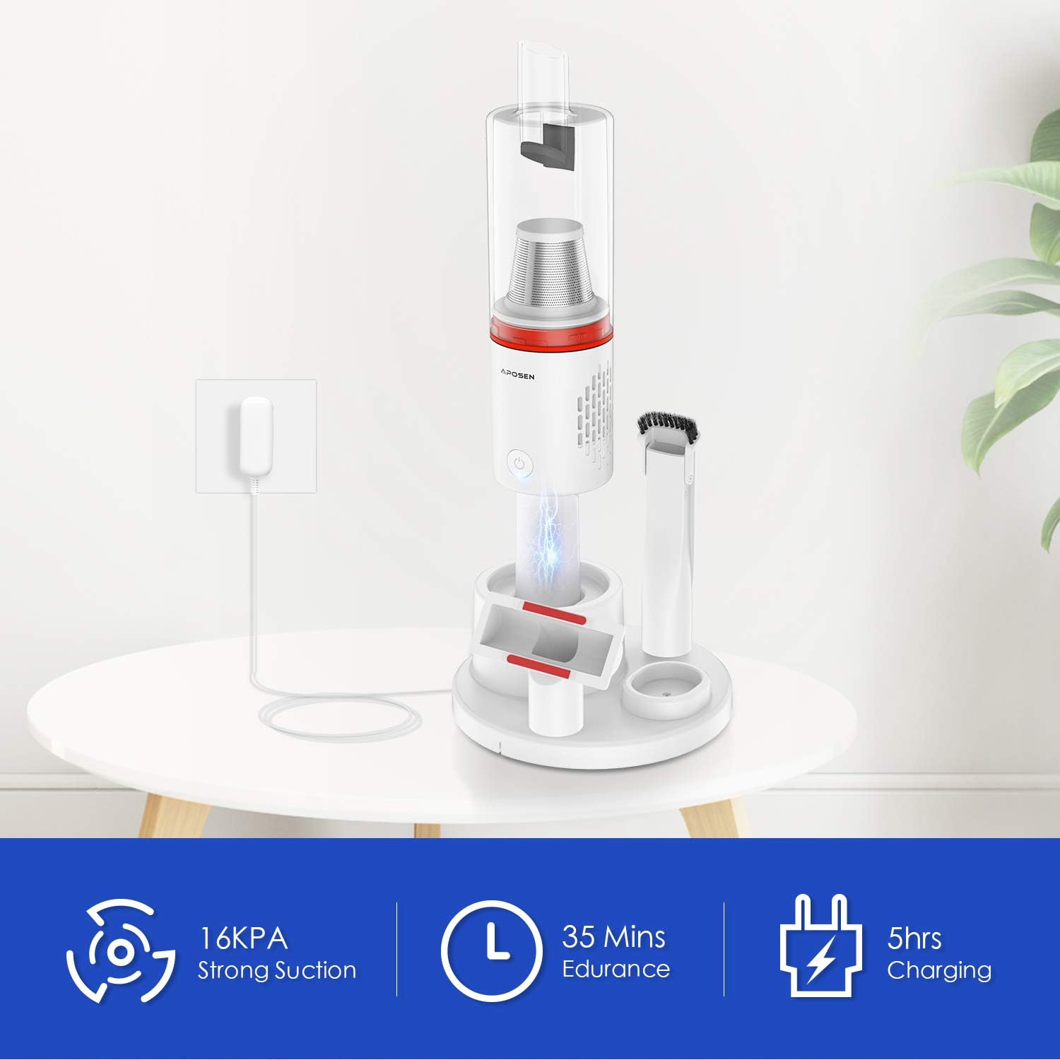 APOSEN Handheld Vacuum Cordless 16KPa Hand Vacuum Cleaner with Cyclone Technology &Brushless Motor 35 Minutes Cordless Vacuum Cleaner for Home&Car Cleaning with Removable Battery -
