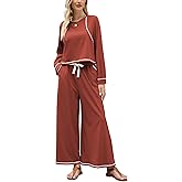 Ynhonra Women’s Lounge Set 2 Piece Outfits Relaxed Fit Long Sleeve Top Wide Leg Pants Matching Sets Casual Travel Clothes