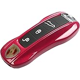 Jaronx Compatible with Porsche Key Fob Cover, Compatible with Porsche Cayenne Panamera Key Fob Cover 2018-2024, Carrera Taycan Accessories 2020-2024 (Ruby Star Red-New)