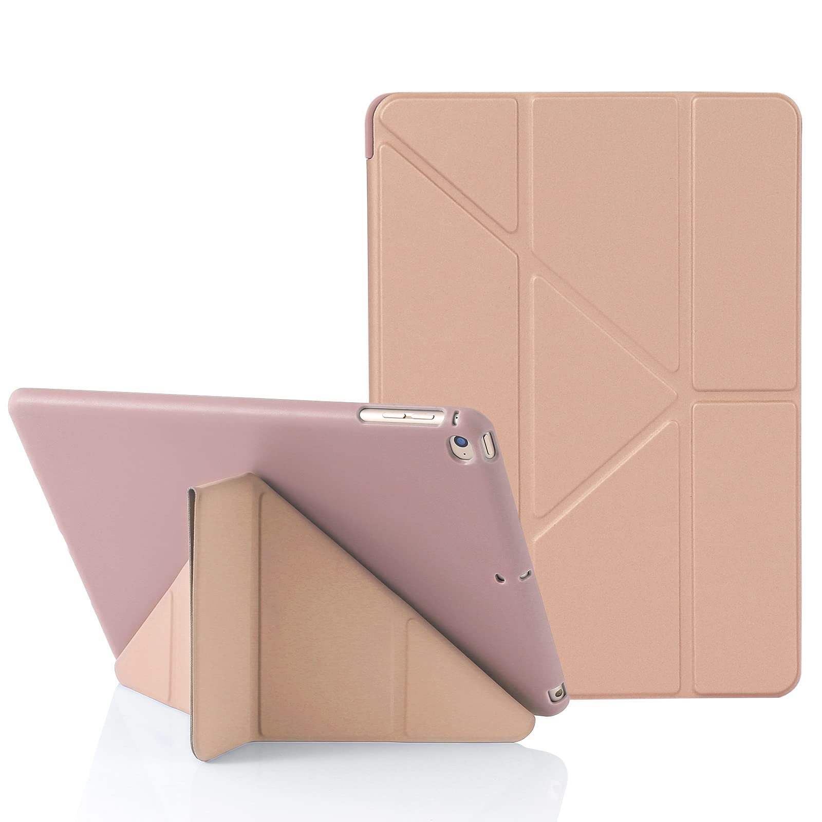 Origami iPad Case for iPad 9.7 Inch 6th 2018 & 5th 2017 Gen, also Fits iPad 9.7" Air 2013 & Air 2nd 2014, 5-in-1 Multiple Angles Viewing Positions, Smooth Silicone Cover & Soft TPU Back (Rose Gold)