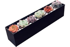 PSOIRGCNH Modern Metal Steel Trough Planter - Rectangle Black Planters for Indoor - 16" Window Sill Planters - Table or Window Boxes Planter - Windowsill Herb(1pc Short Black)