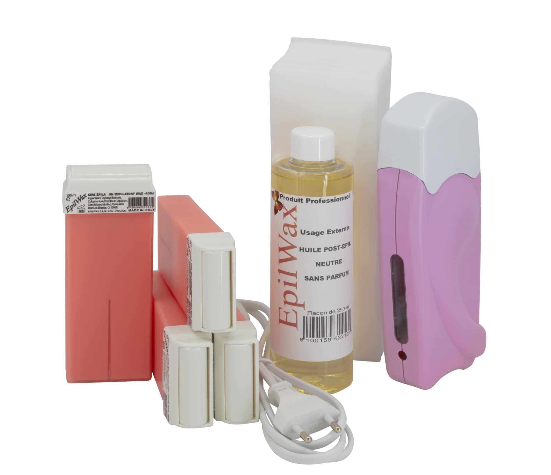 EpilWax Complete Solo Rose Wax Hair Removal Kit - With 4 Large Roll-On Disposable Wax - For Legs, Underarms and Body