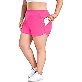 COOTRY Women's Athletic Shorts Plus Size High Waisted Quick Dry Gym Running Workout Clothes with Zip Pockets 3 Inch