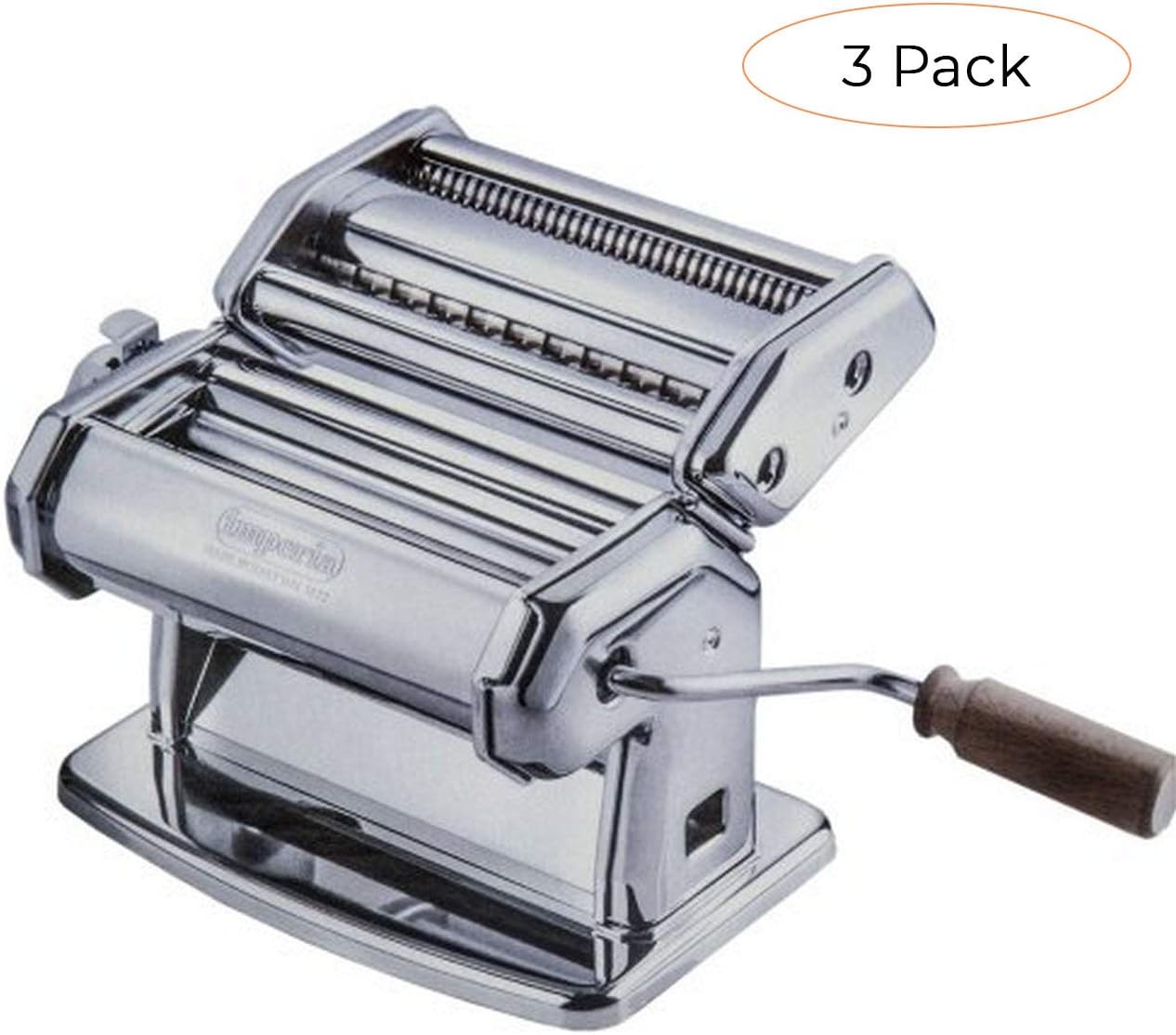Imperia Pasta Maker Machine - Heavy Duty Steel Construction w Easy Lock Dial and Wood Grip Handle- Model 150 Made in Italy (Thrее Расk)