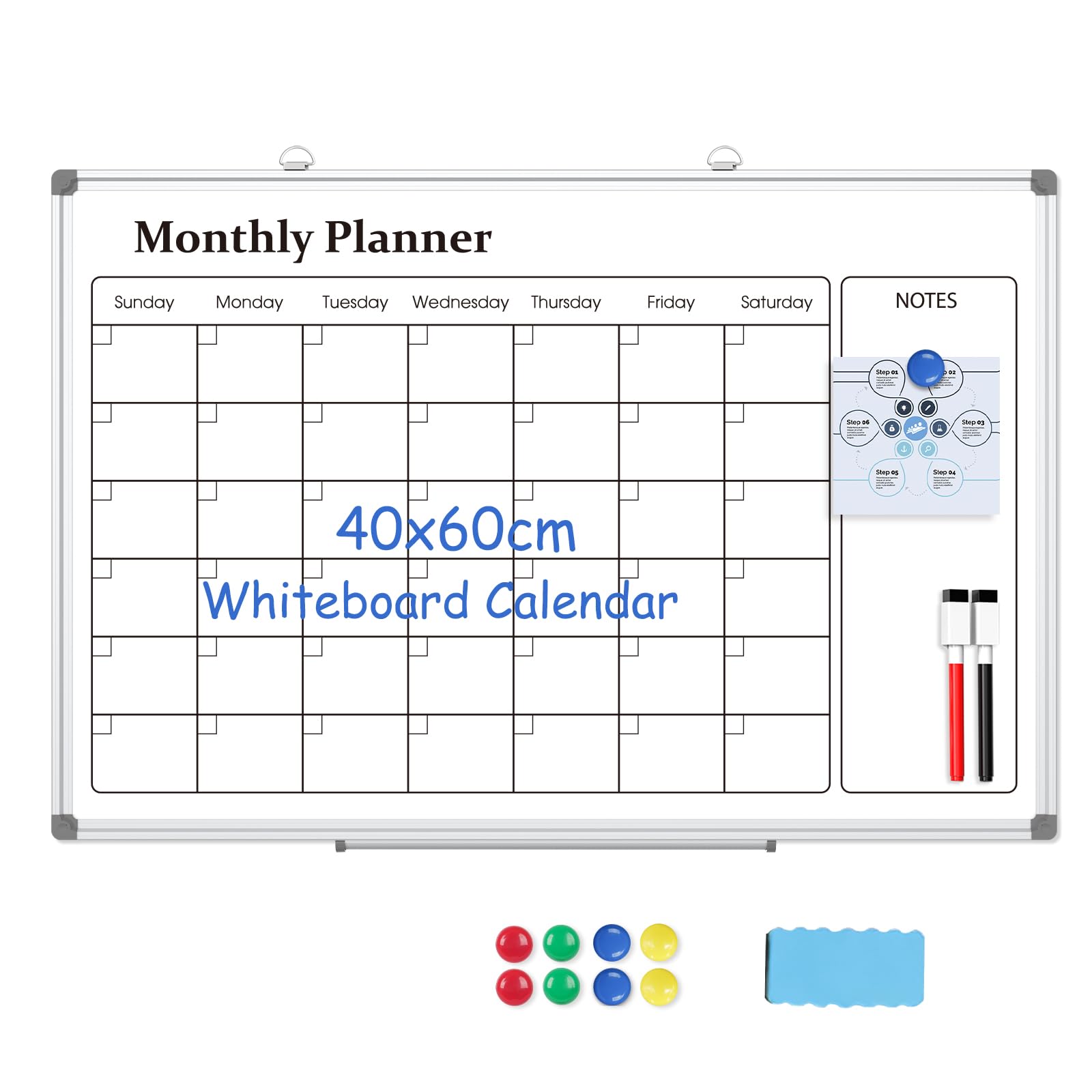 DOLLAR BOSS Whiteboard Calendar 40 x 60cm Monthly Planner, Magnetic Wall Whiteboard, Dry Erase Calendar, Wipe Board for Planning Kitchen, School, Home, Office Memo
