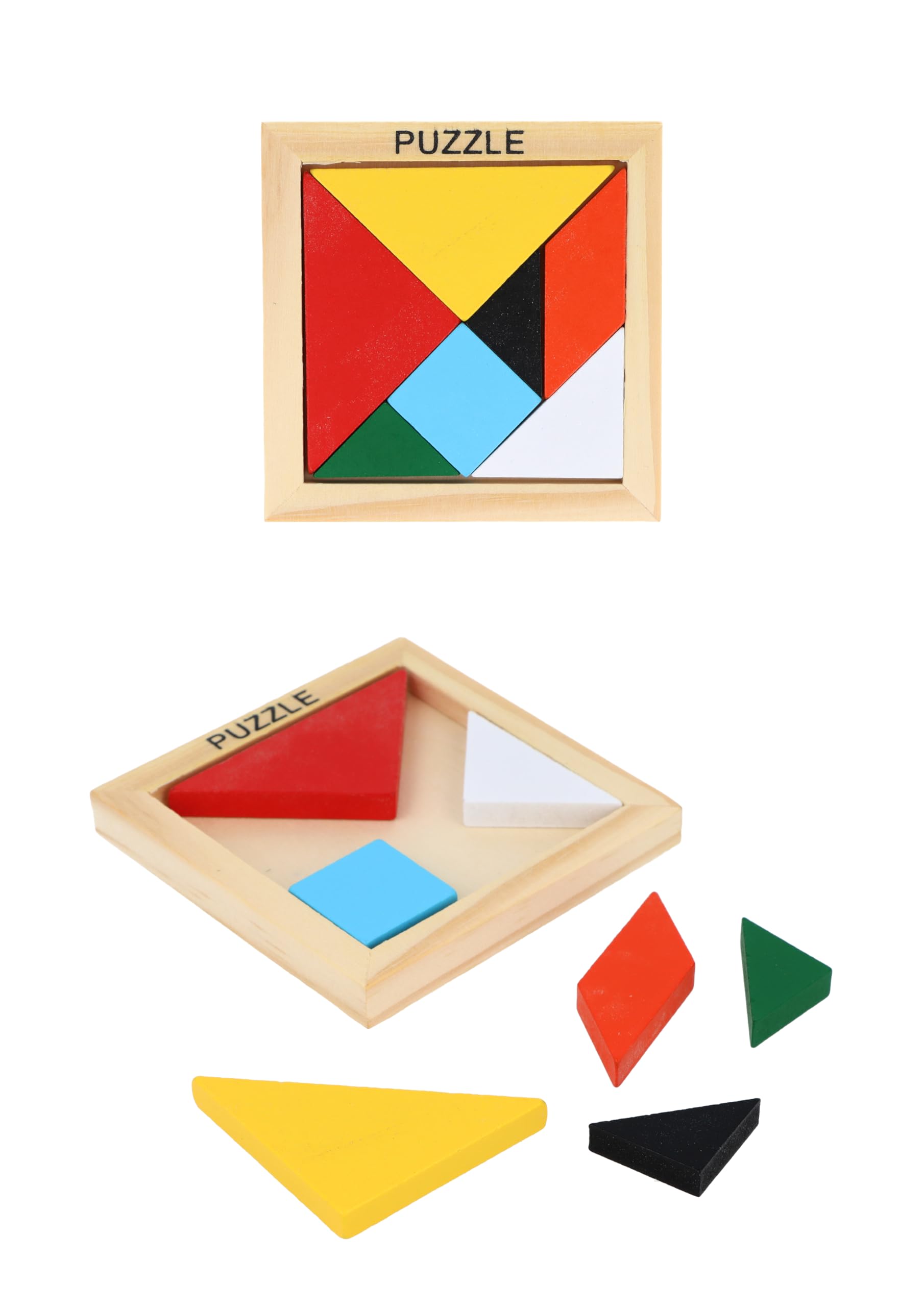 Henbrandt Children's Wooden Tangram Puzzle 7-Piece Logic Shape Game Brain Teaser Puzzles for Kids Developmental Toys Learning Games Party Bag Favours for Boys and Girls