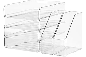 FANXIYQ 4-Tier Brown Acrylic Paper Tray Organizer for Desk + 2 Bookends – Stackable Letter Tray, Acrylic Desk Accessories/Fil