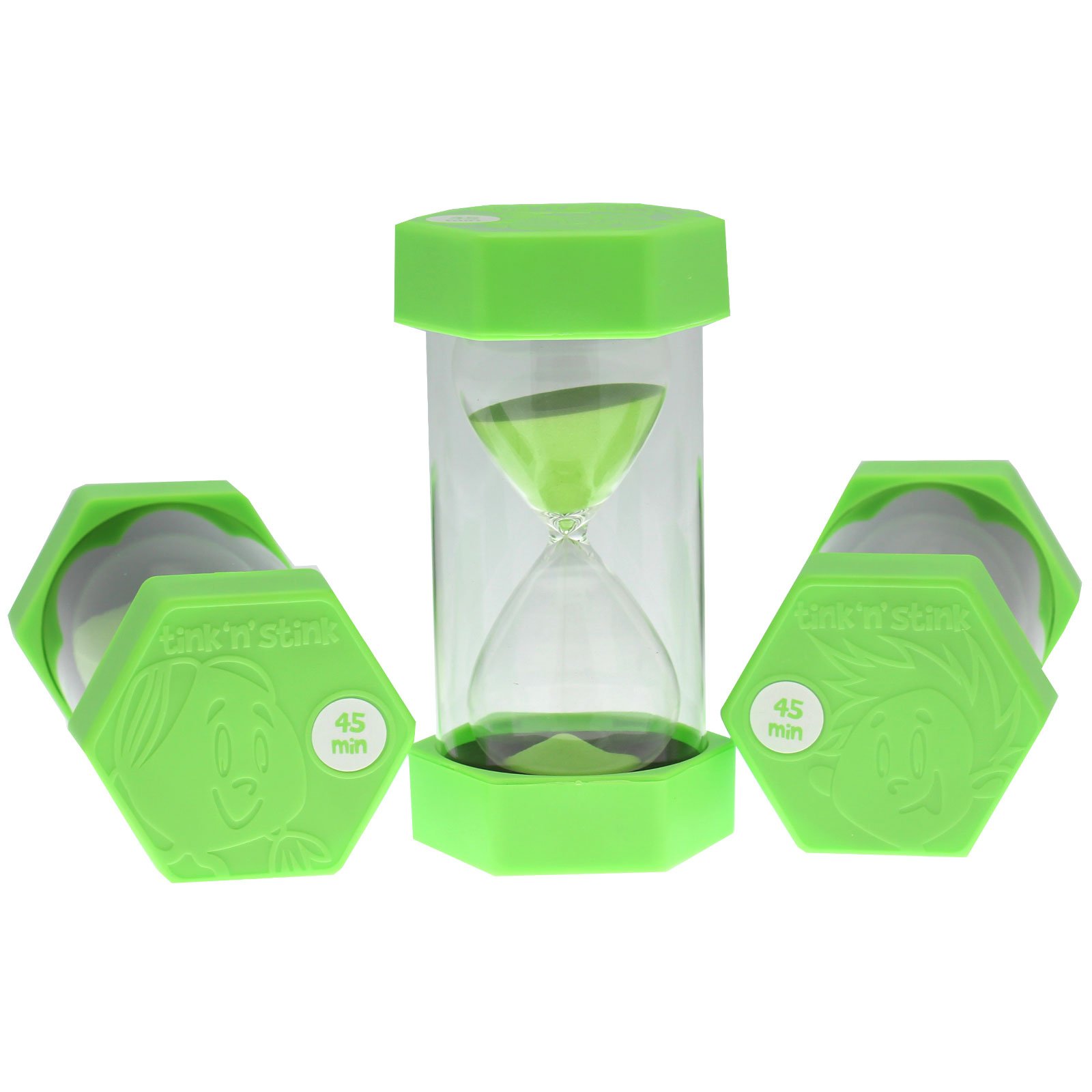 Tink n Stink Large Sand Timer 45 Minute Bright Green Hourglass with Robust End Caps Quiet Time Management Classroom Therapy Home Office