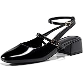 Coutgo Womens Mary Jane Chunky Low Heels Closed Square Toe Ankle Strap Pumps Wedding Party Dress Shoes