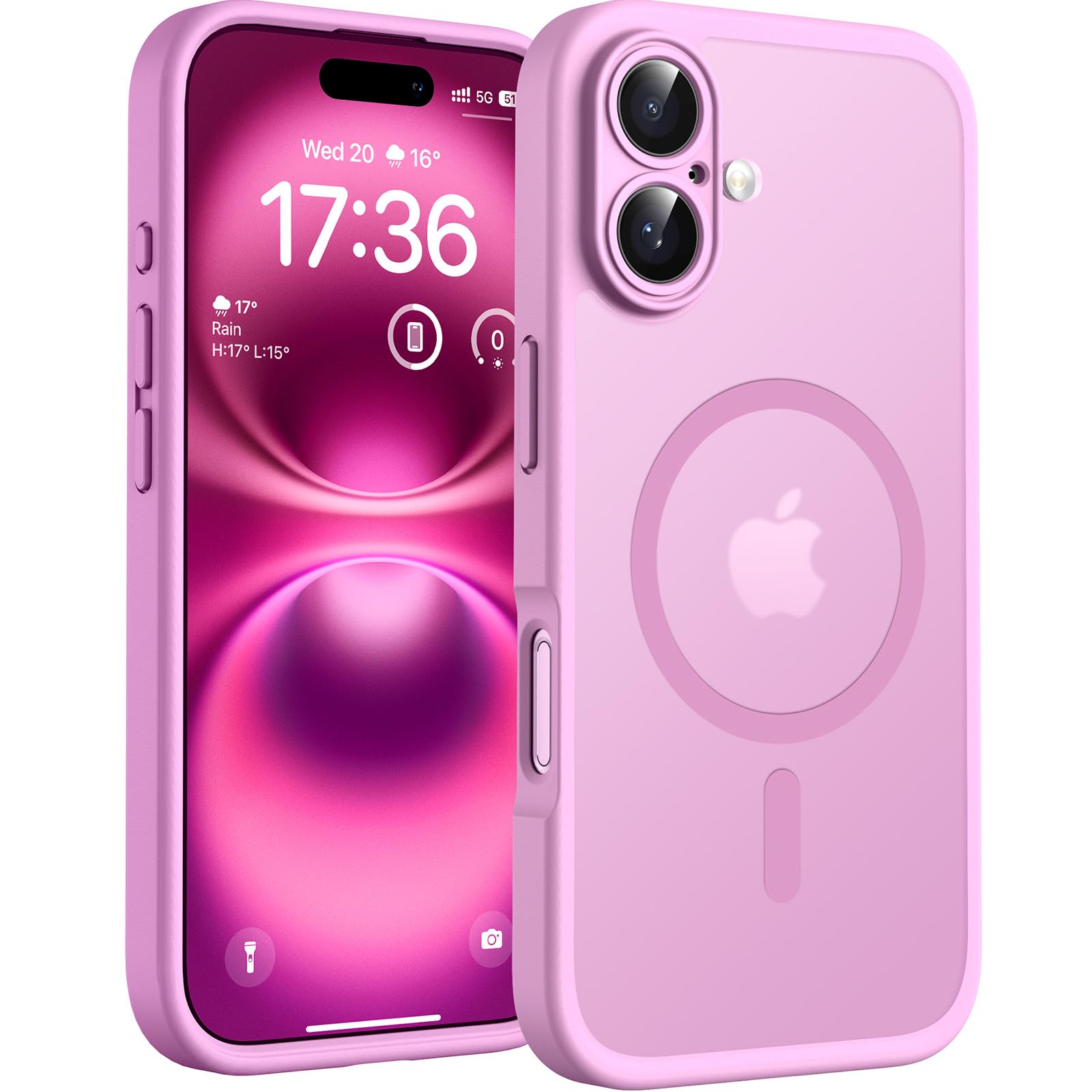 TOCOL Magnetic for Only iPhone 16 Case 6.1-Inch, Fit for MagSafe, Upgraded Full Camera Protection, 14FT Military Grade Drop Tested Shockproof Slim Translucent Matte Back Phone Cover (Pink)