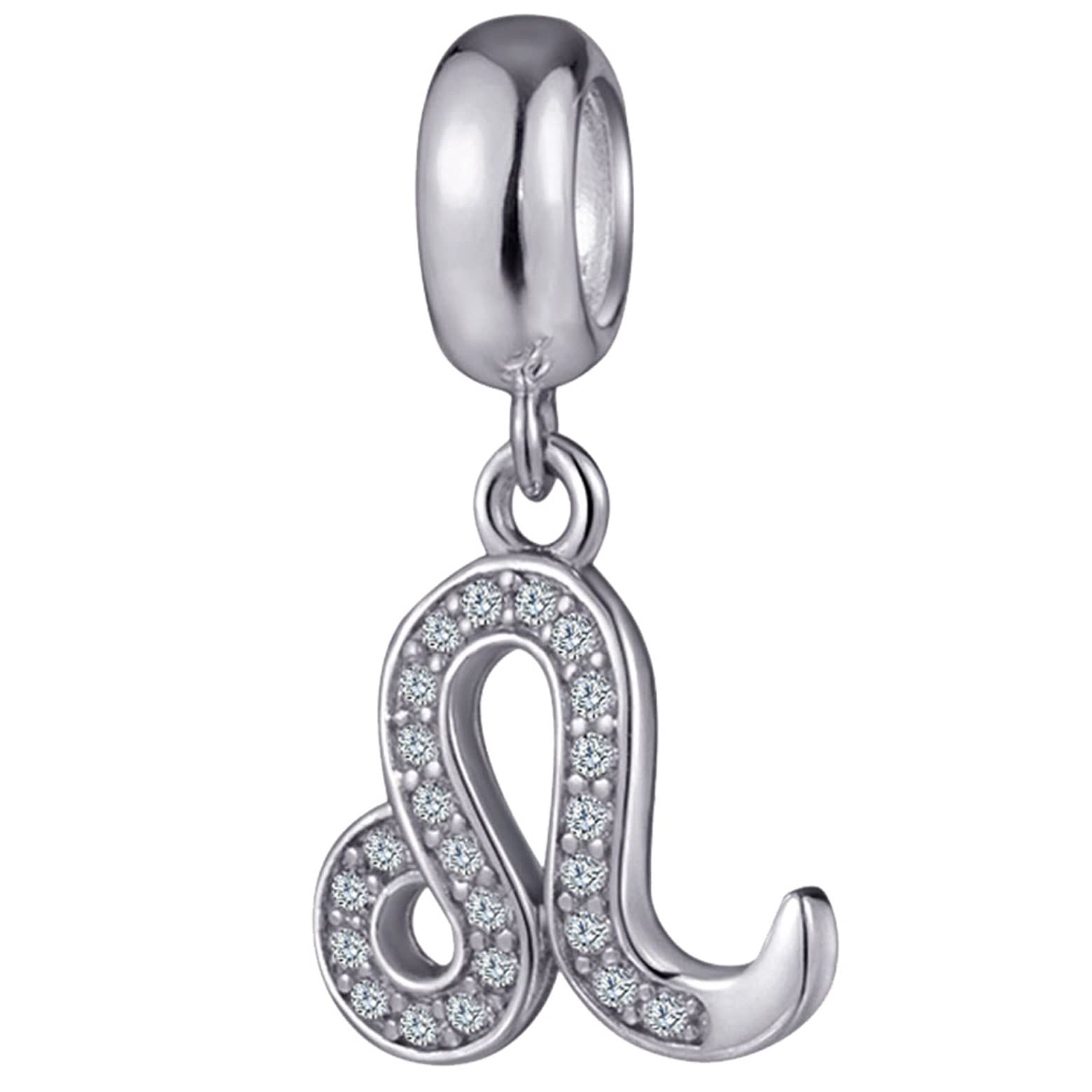 Leo Zodiac Star Sign Charms fit Pandora Women Bracelet - 925 Sterling Silver Necklace Pendant, 12 Constellation Birthstone Beads, Gift for Mum/Godmother/July/August Birthday