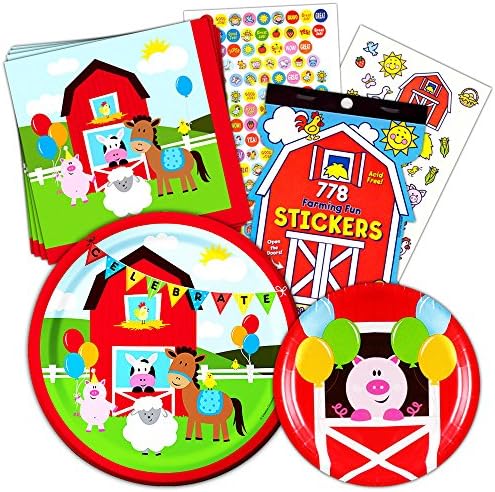 Farm Birthday Party Supplies Value Set -- Farm Party Plates, Napkins and Stickers!