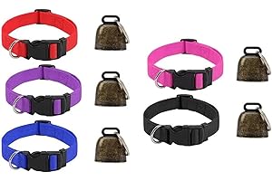 5 Pack Goat Collars with Bells, Adjustable Nylon Collar Set with Copper Bells, Pet Anti-Lost Loud Bell for Small Farm Animal 