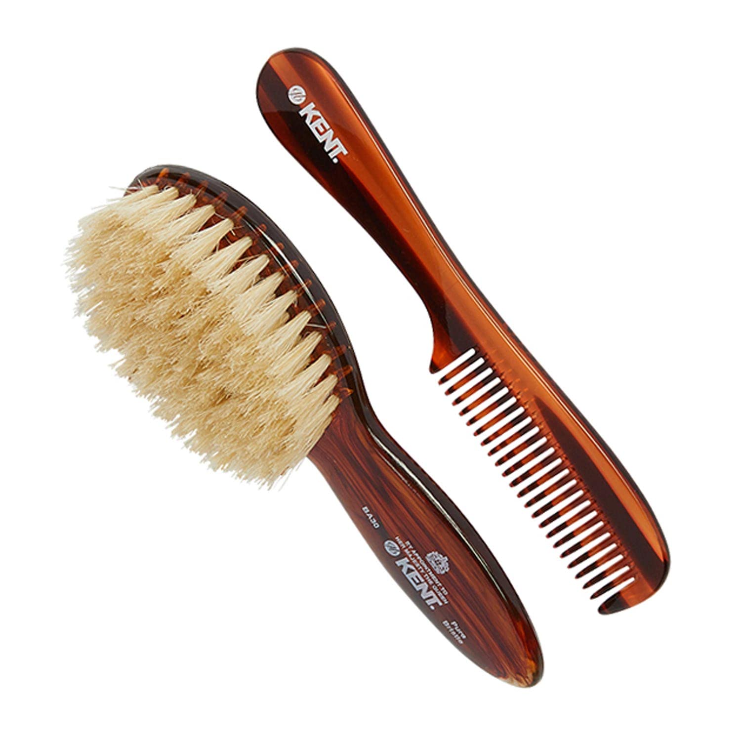 Kent Tortoiseshell Effect Soft Natural Bristle Baby Brush and Comb Set