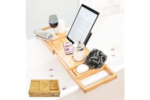 MONSURI Foldable Bathtub Tray Caddy - Expandable Bath Tray for Tub | Secure, Non-Slip Bathtub Caddy for Tub for Bath Accessories, Self Care Home Spa Gift Set, Relaxing Gifts for Women, New Moms, House Warming