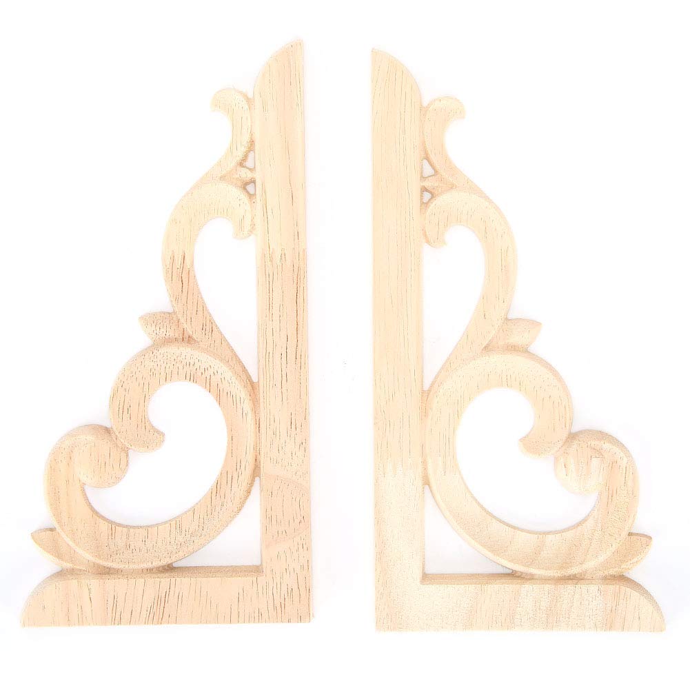 Buachois 2pcs Wood Carved Corner Applique, Handcrafted European Style Decor,Woodcarving Decal DIY for Home Wall Cabinet Door Furniture