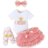 Ippopozzahah Baby Girl 1st/2 Birthday Outfits ONE Cotton Romper TuTu Lace Skirt Set with Sequins Bowknot Headband