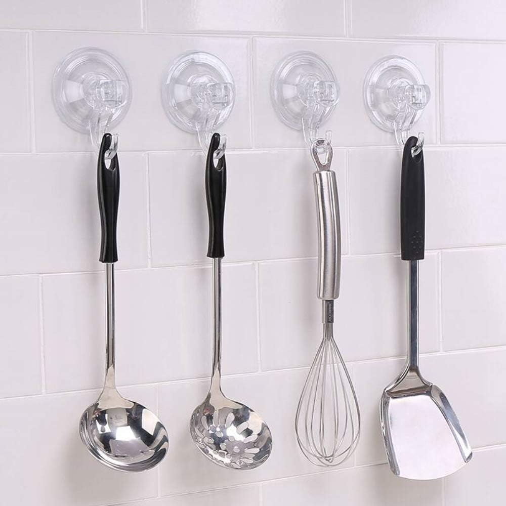OFNMY 4 Pcs Transparent Powerful Suction Hooks Vacuum Wall Sucker Hooks for Glass Mirror Window Tile Wall Bathroom Kitchen
