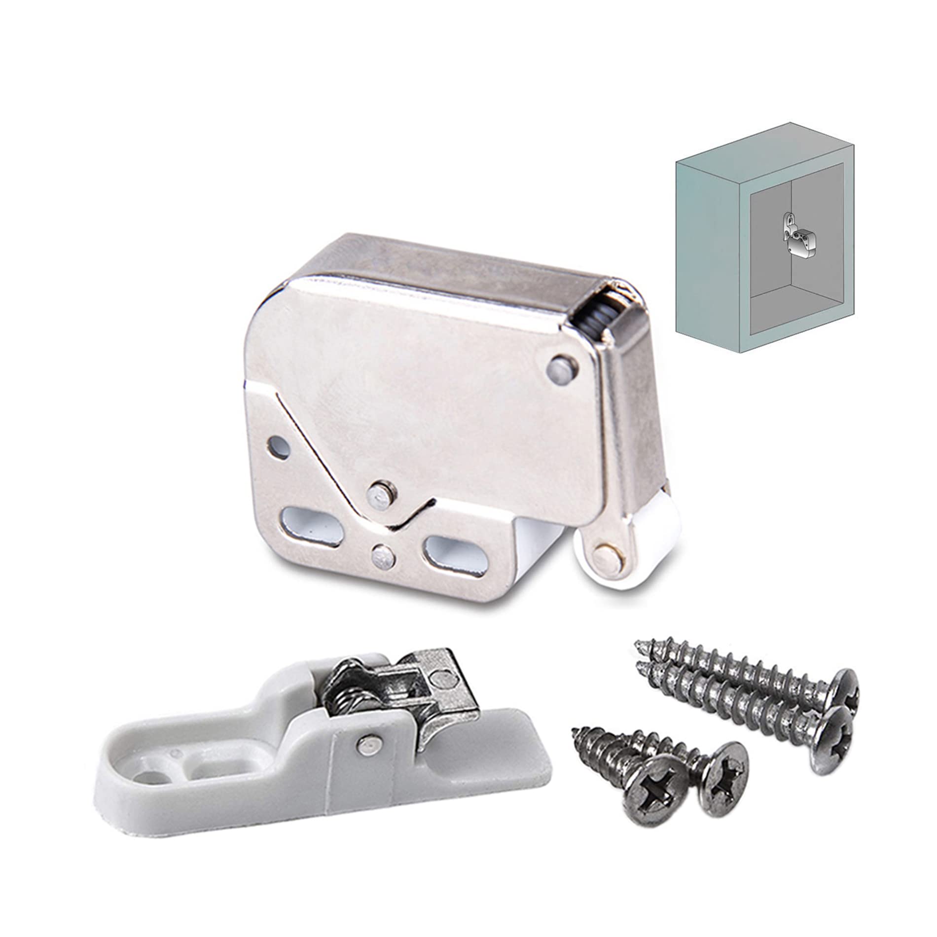 LOOTICH Push to Open Mini Latch with Automatic Spring Flap Touch Catch for Kitchen Cabinet Cupboard Wardrobe Door, Pack of 15