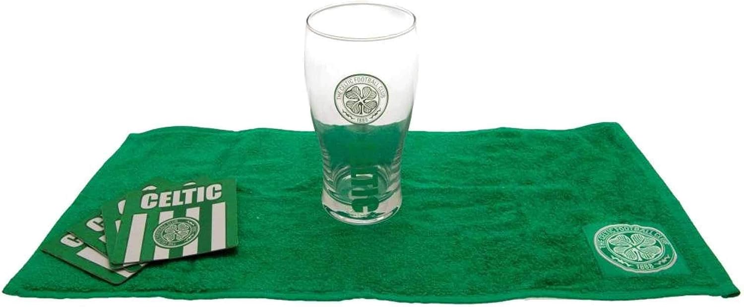 Official Celtic FC Pint Glass Mini Bar Set (Pint Glass, Coasters & Bar Towel), Green, 6 Count (Pack of 1) - Image 3