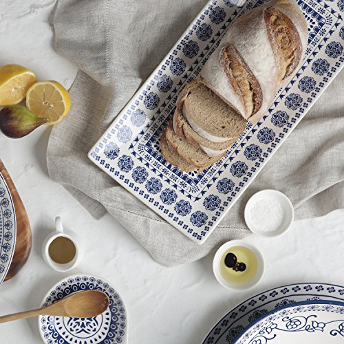 Fitz & Floyd IG31243 Blue Antico Rectangular Platter-17"x 8" Serving, White/Blue