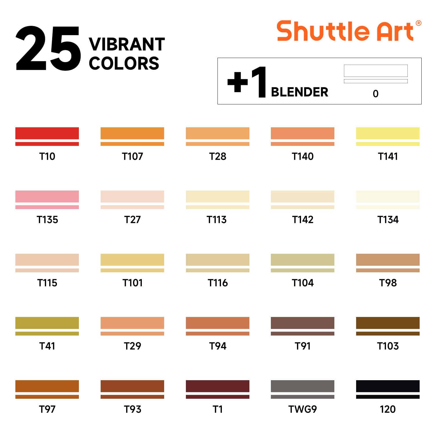 Shuttle Art 26 Colors Skin Tone&Hair Art Markers, Dual Tip Alcohol Based Flesh-Color Marker Pen Set Contains 1 Blender Perfect for Kids & Adults Portrait,Comic, Anime, Manga, Illustration