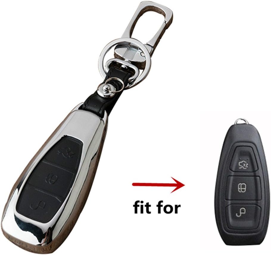 Happyit Zinc Alloy + Leather Car Key Cover Case for Ford Smart/Folding Focus Mondeo Edge Fiesta Kuga Mondeo MK4 Fiesta Fusion Escort Ecosport Car Key (A Black)
