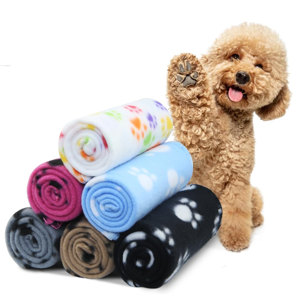 Boerni 6 Pack Pet Blankets, Dog Cat Cushion, Soft Warm Fleece Girls Female Puppy Kittie Sleep Blanket Pad Bed Cover with Paw Print(60 x 70cm/23.6 x 27.6 inch)