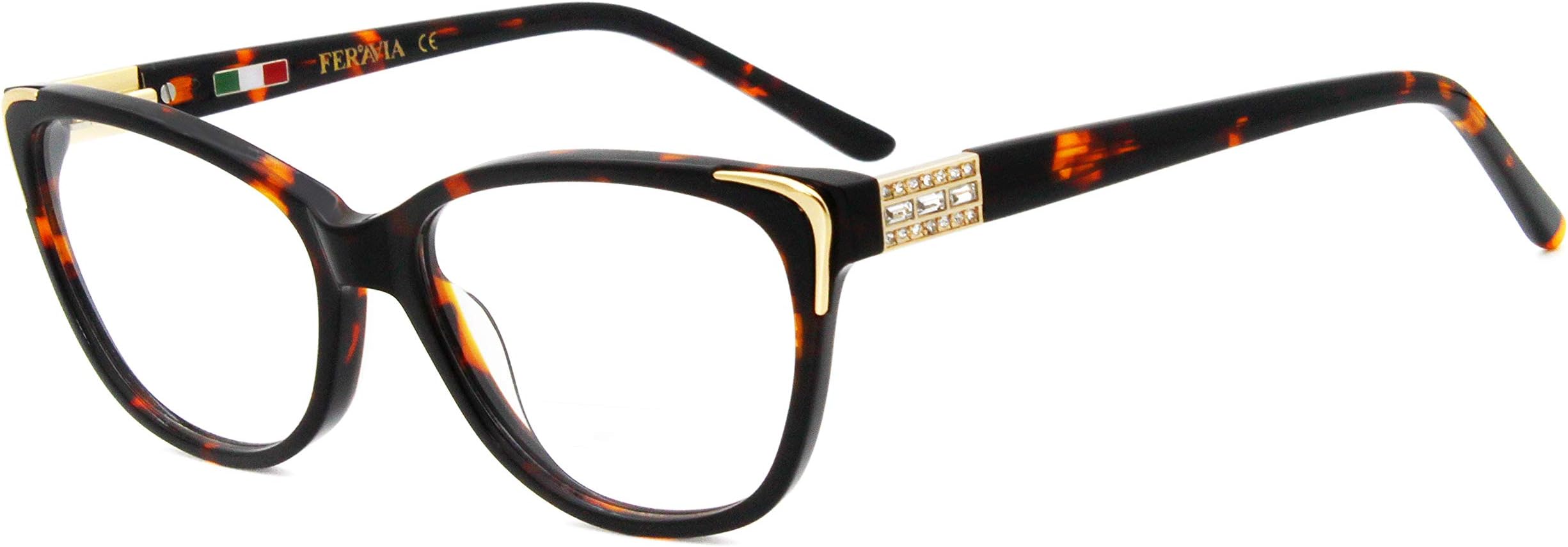 FERAVIAwomen eyeglasses stylish cateye non prescription with bling rhinestone glasses fashion eyeglasses