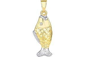 Jewelry America 14k Yellow Gold Two Tone 3D Well Detailed Bass Vertical Fish Pendant