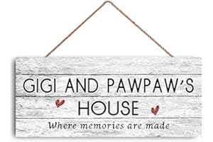 GUQFF 12x6 inch New Sign Gigi and Pawpaw's House Sign, Where Memories are Made, Distressed Style, Gift for Grandparents, Indoor Outdoor Sign