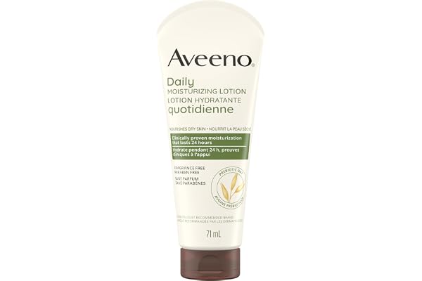 Aveeno Daily Moisturizing Lotion, Dry Skin, Non-Comedogenic, Prebiotic Oat, Daily Moisturizer, Fragrance Free, 71mL