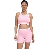 2 Piece Workout Sets for Women Seamless Ribbed Padded Sport Bra High Waisted Yoga Shorts Matching Gym Outfits