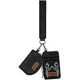 Montana WestxWrangler KeyChain Wristlet Wallets for Women Western Dual Pouch Wristlet Embroidered Boot Scroll Card Holder Wallet With Zipper