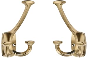 ZAUYX Large Wall Double-Sided Hook 5 Pack Champagne Brozne Hook Decorative Heavy Duty Solid Large Coat Hooks for Towel Hanging Coats Robe Towel Bags Door Back 2 Prong Hooks