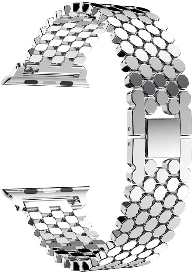 Fleshy Leaf Bands Compatible for Apple Watch 49/46/45/44/42mm, Stainless Steel Replacement for Series 11/10/9/8/7/6/5/4/3/Ultra 2/3/SE Nike+ Sports Strap (42mm 44mm 45mm, Silver)