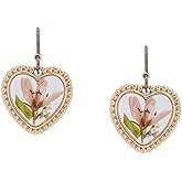 Lucky Brand Women's Pressed Flower Heart Drop Earring, Gold, Unsized