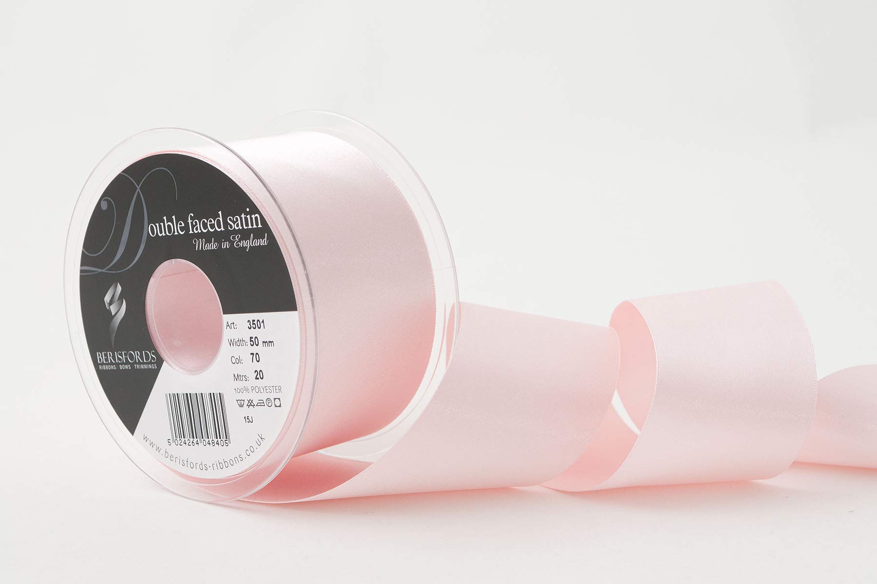 Berisfords Double FACE Poly Satin Ribbon, Pale Pink, 10.5x10.5x5.7 cm