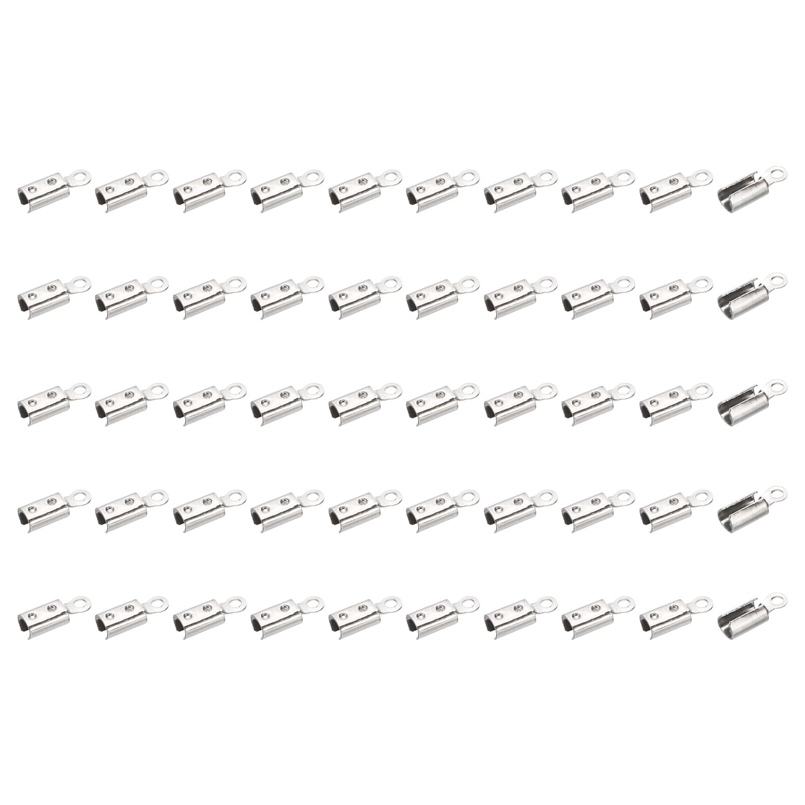 PATIKIL 8.5 x 3 mm Fold Over Crimp Cord Ends, 1000Pcs Stainless Steel Folded Cylindrical Clamp Ends for Leather Jewelry Making, Silver