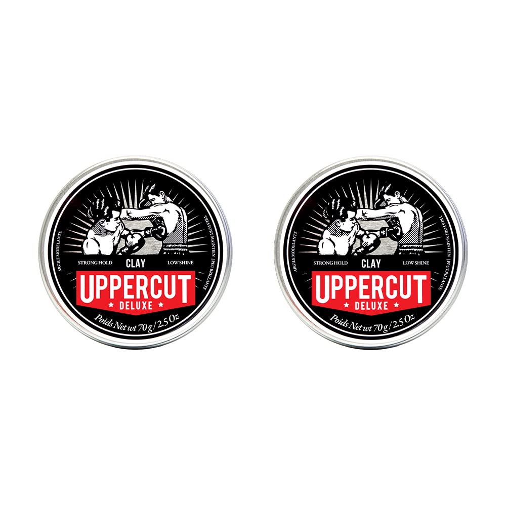 Uppercut Deluxe Clay, Professional Water Based Product for a Natural Looking Finish, Strong Hold and Low Shine 2 x 70g