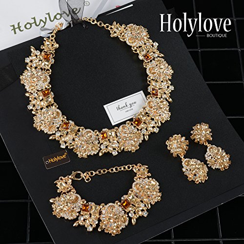 Statement Necklace Bracelet Earrings for Women Novelty Champagne Jewelry Set 1 with Gift Box-8041BTawny Set